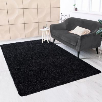 Tapis poils longs shaggy 140x200 rectangle tissé noir motif uni UNI L