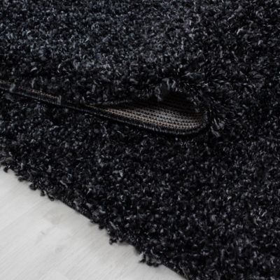 Tapis poils longs shaggy 140x200 rectangle tissé noir motif uni UNI L