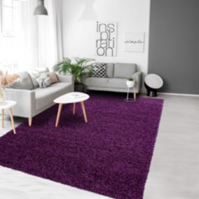 Tapis poils longs shaggy 140x200 rectangle tissé violet motif uni UNI L