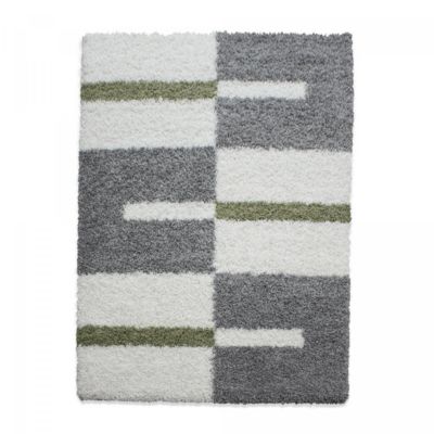 Tapis poils longs shaggy 200x290 rectangle tissé gris et crème