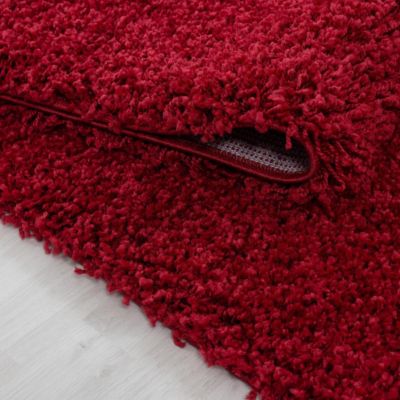 Tapis poils longs shaggy 200x290 rectangle tissé rouge motif uni UNI L