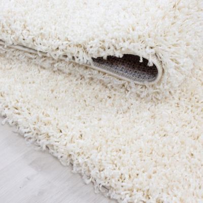 Tapis poils longs shaggy 300x400 rectangle tissé crème motif uni UNI L