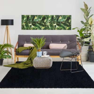 Tapis poils longs shaggy tissé motif uni UNI I, Noir
