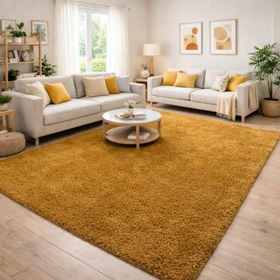 Tapis poils longs shaggy tissé motif uni UNI I, Or