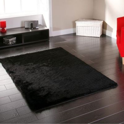 Tapis à poils longs toucher laineux noir 120x170