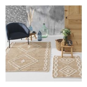 Tapis rectangle 120x170cm en et laine "Floty" - 120x170cm - Blanc