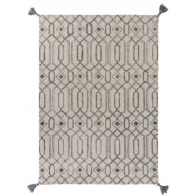 Tapis rectangle avec franges gris design graphique Pietro 170x120 CM - Gris