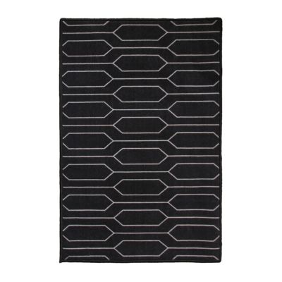 Tapis rectangle Bromberg lignes géométriques noir et blanc L.90 x l.60 x ep.0,5 cm GoodHome