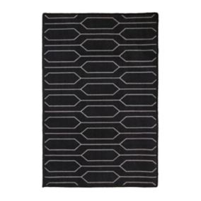 Tapis rectangle Bromberg lignes géométriques noir et blanc L.90 x l.60 x ep.0,5 cm GoodHome