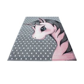 Tapis rectangle pour chambre de bébé licorne Willis 150x80 CM - Rose