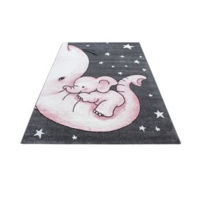 Tapis rectangle pour chambre enfant éléphant Zoupiou 230x160 CM - Rose