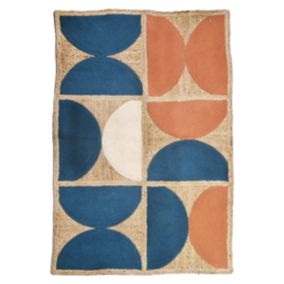 Tapis rectangle Vintage jute et coton bleu et terracotta L.100 x l.150 cm