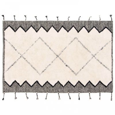 Tapis rectangulaire berbère en coton tufté à franges 160 x 230 cm  Oviala