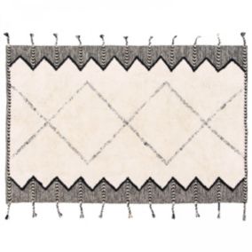 Tapis rectangulaire berbère en coton tufté à franges 160 x 230 cm  Oviala