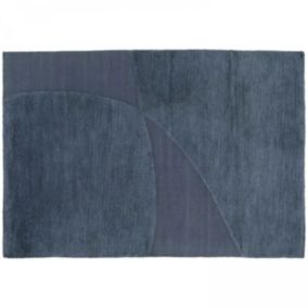 Tapis rectangulaire en laine à motif tissé main bleu 160 x 230 cm  Oviala