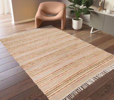 Tapis rectangulaire Leela à franges crème et rose L.170 x l.120 cm Balta