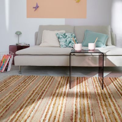Tapis rectangulaire Leela à franges crème et rose L.170 x l.120 cm Balta