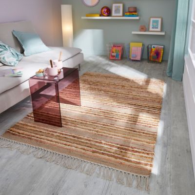 Tapis rectangulaire Leela à franges crème et rose L.170 x l.120 cm Balta