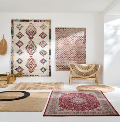 Tapis rectangulaire Leela à franges crème et rose L.170 x l.120 cm Balta