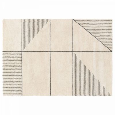 Tapis rectangulaire motif linéaire à poils courts beige 200 x 290 cm  Oviala