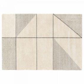 Tapis rectangulaire motif linéaire à poils courts beige 200 x 290 cm  Oviala