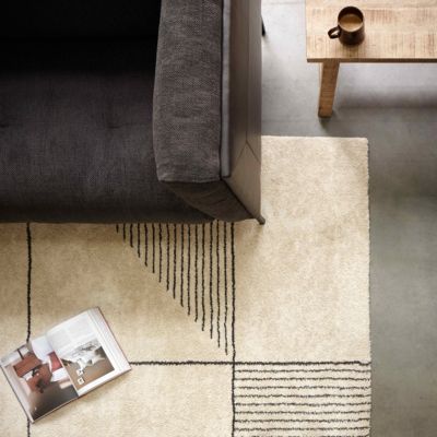 Tapis rectangulaire motif linéaire à poils courts beige 200 x 290 cm  Oviala