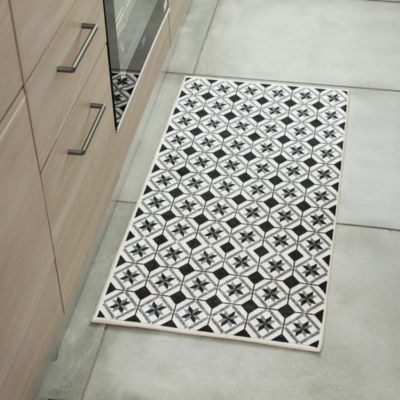 Tapis Rectangulaire motifs Carreaux de Ciment, 50x100cm, Noir et Blanc, Dylrev