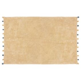 Tapis rectangulaire à pompons colorés (150x100 cm - Beige)