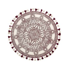 Tapis rond 120 cm à franges blanc crème et rouge OLTU