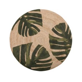 Tapis rond 140 cm à motif végétal beige et vert INCIK