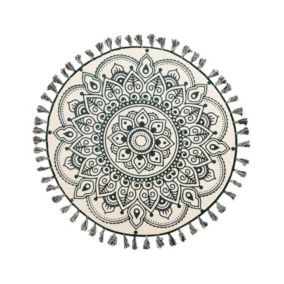 Tapis rond au motif mandala 120 cm crème et vert IRICE