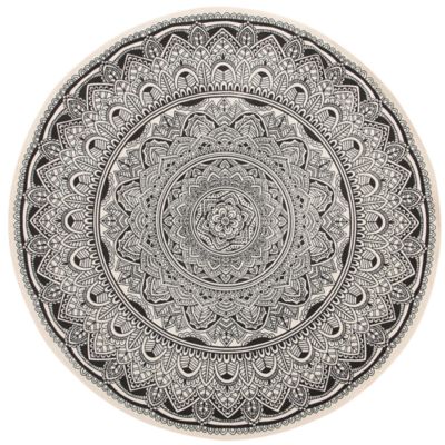 Tapis rond au motif mandala blanc crème et noir HIZAN