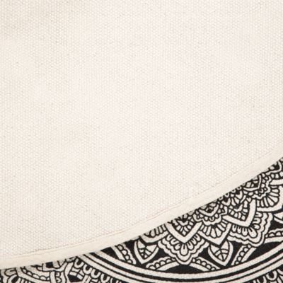Tapis rond au motif mandala blanc crème et noir HIZAN