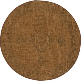 Tapis rond d'extérieur ou d'intérieur aspect naturel - Kira - Camel - 120 cm