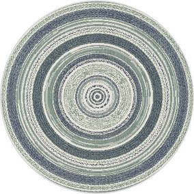 Tapis rond d'extérieur ou d'intérieur - Céleste - Bleu et vert - 120 cm