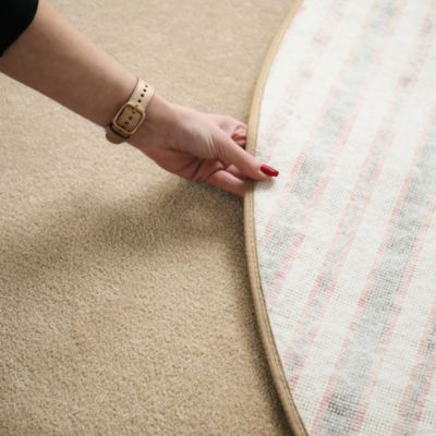 Tapis rond doux - Hypnose beige nude - Galon beige foncé - 120 cm