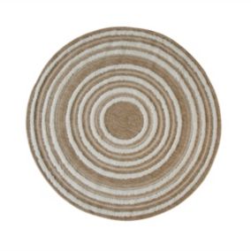 Tapis rond effet jute motifs en relief blanc diamètre 120