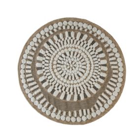 Tapis rond effet jute motifs en relief blanc diamètre 70