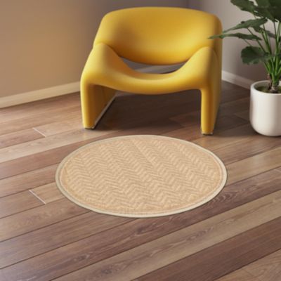 carpetfine Tapis Rond en sisal tissé à la Main Couleur Naturelle 160 cm avec Bordure en Coton Vert | Tapis Naturel antidérapant uni en Fibres