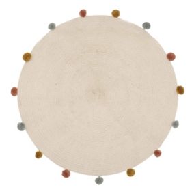 Tapis rond en coton et pompons (90 cm - Naturel)