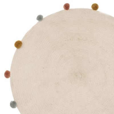 Tapis rond en coton et pompons (90 cm - Naturel)