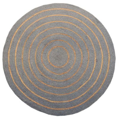 Tapis rond en coton tressé, effet jute rayé, kaki, 120 cm, Dylrev