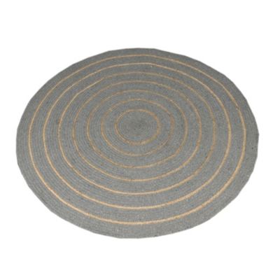 Tapis rond en coton tressé, effet jute rayé, kaki, 120 cm, Dylrev