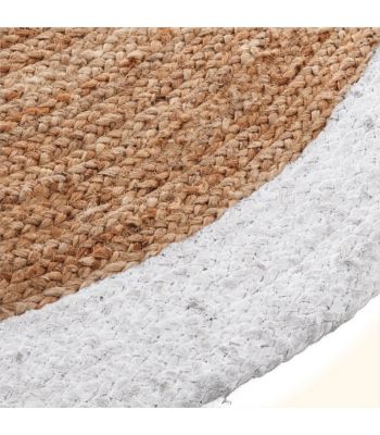 Tapis rond en Jute et bord en Blanc Vieilli D 120 cm