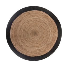 Tapis rond en Jute et bord en Noir Vieilli D 120 cm