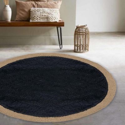 Tapis Rond en Jute et Coton, 80 cm, Noir et Jute, Dylrev