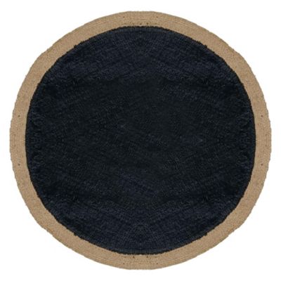 Tapis Rond en Jute et Coton, 80 cm, Noir et Jute, Dylrev