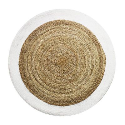 Tapis rond en jute et coton bande blanche diam.90