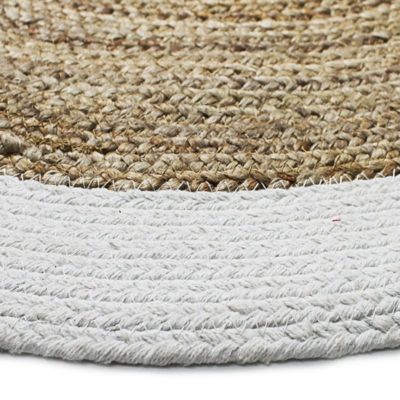 Tapis rond en jute et coton bande blanche diam.90