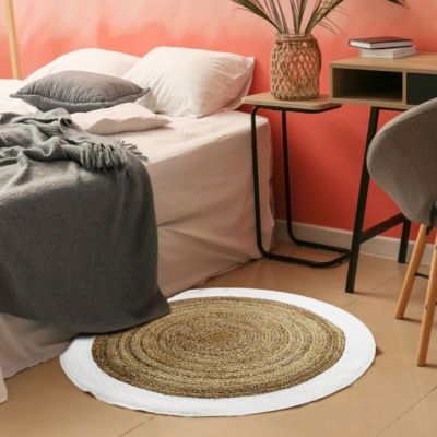 Tapis rond en jute et coton bande blanche diam.90